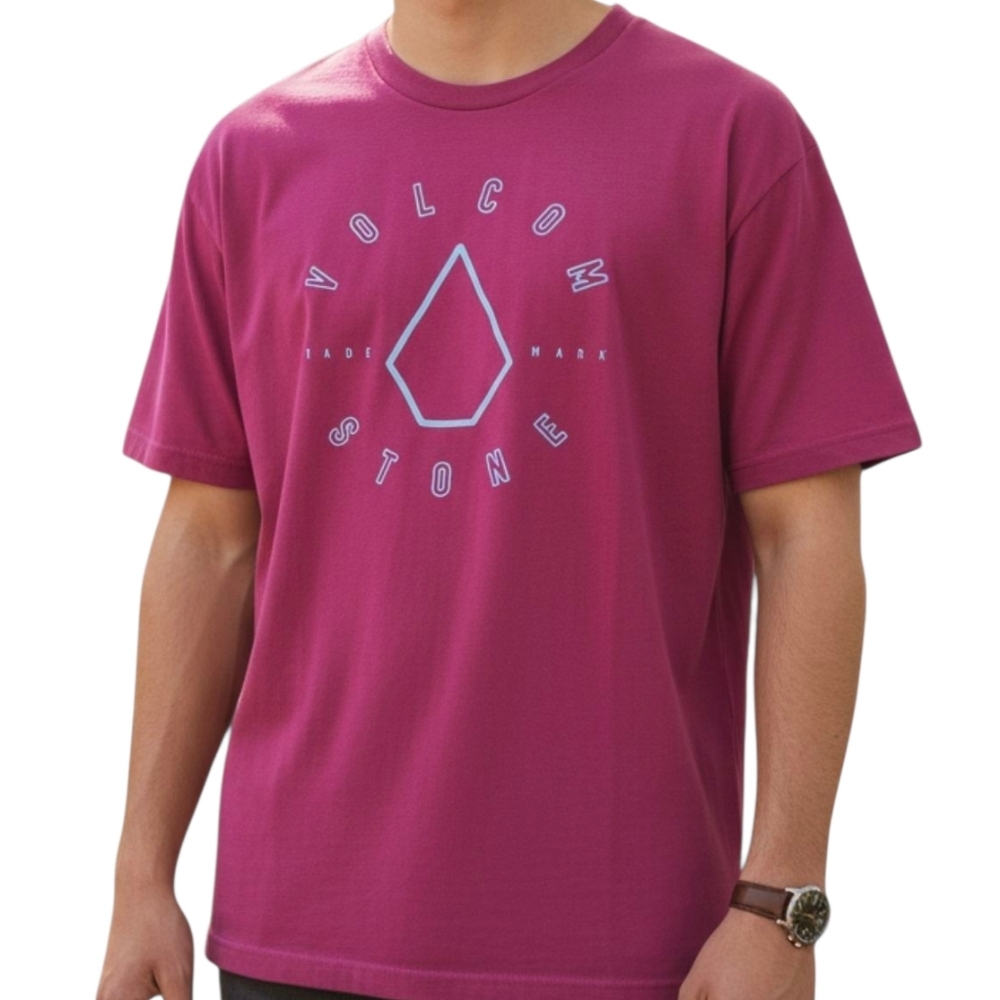 Volcom Men's 'Stone Clock' Logo Tee Shirt - Berry Red - Size L